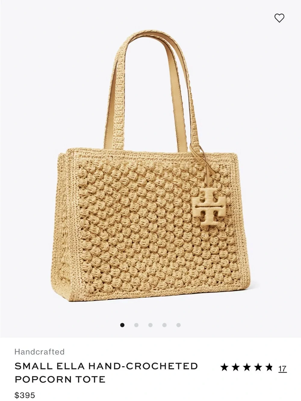 Tory Burch Small. Raffia -Crocheted Popcorn Tote in Natural Beige